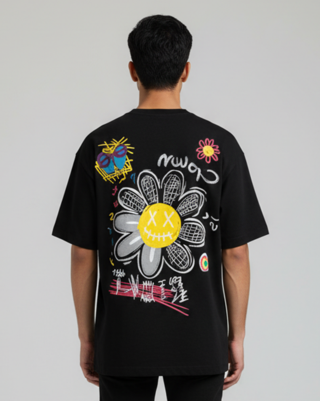 Graffiti Bloom Oversized Tee (Black)