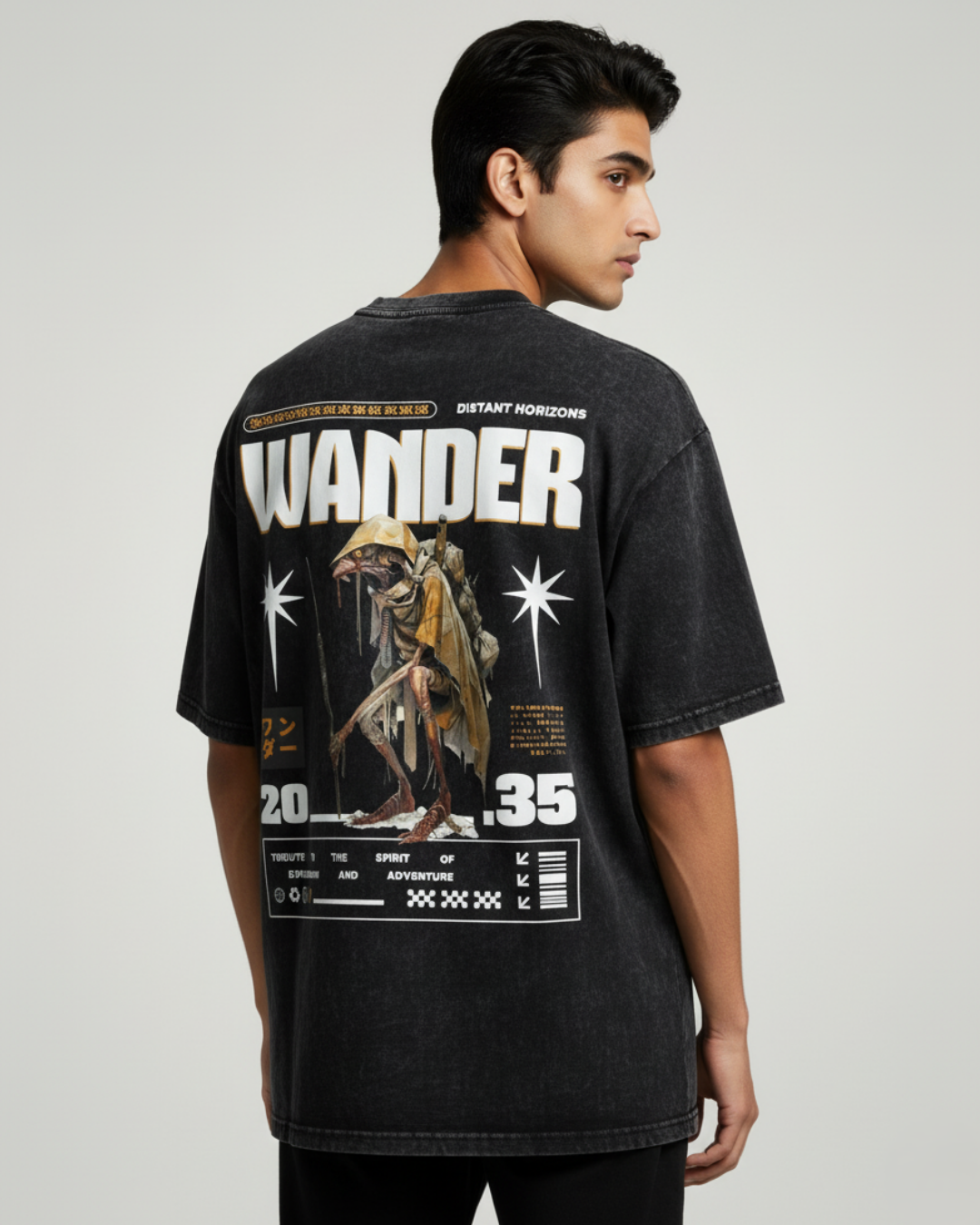 WANDER Oversized T-Shirt Black Acid Wash