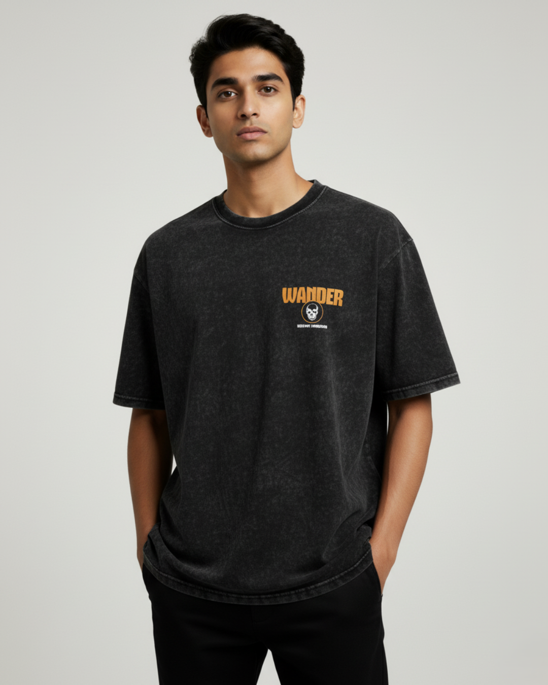 WANDER Oversized T-Shirt Black Acid Wash
