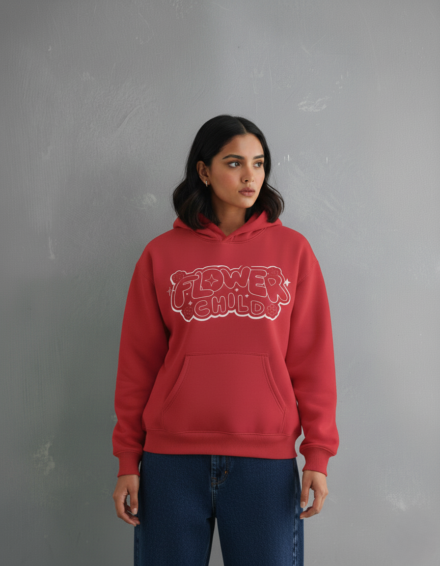 The Flower Child Vibe: Oversized Red Hoodie