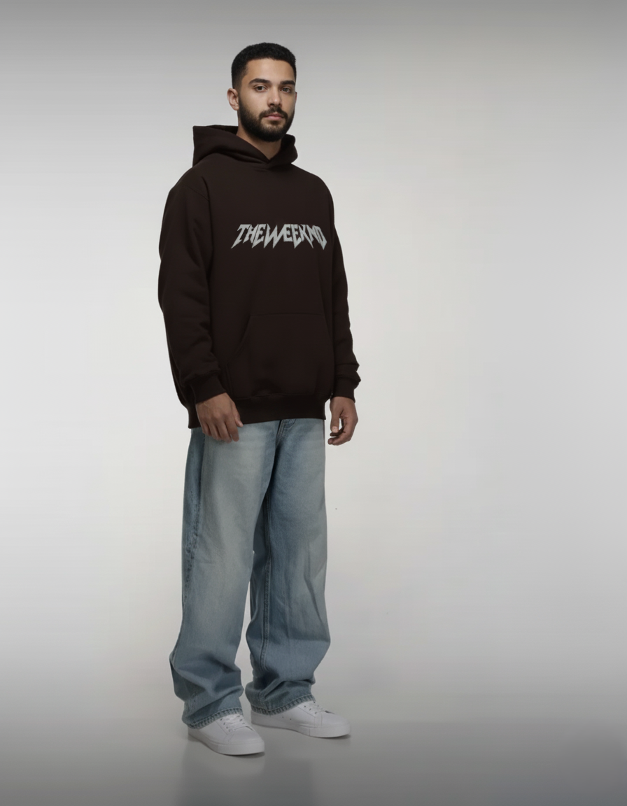 The Weeknd 'Dawn FM' Style Graphic Hoodie - Dark Brown