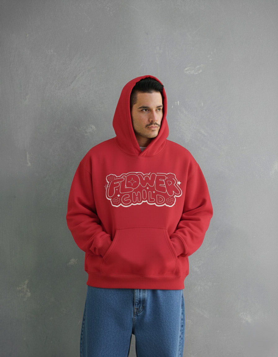 The Flower Child Vibe: Oversized Red Hoodie