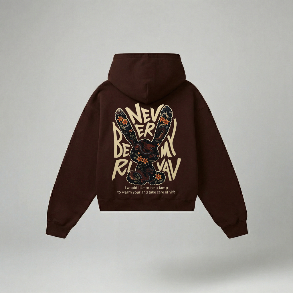 Rabbit's Reverie: Premium Brown Oversized Hoodie