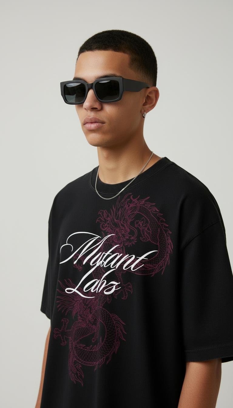Dragon Script Oversized T-Shirt – Black Streetwear