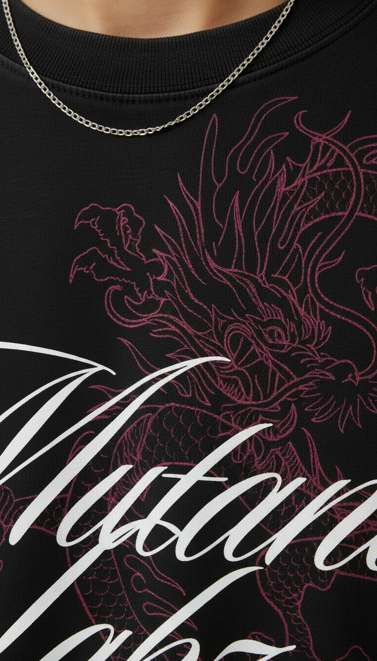 Dragon Script Oversized T-Shirt – Black Streetwear