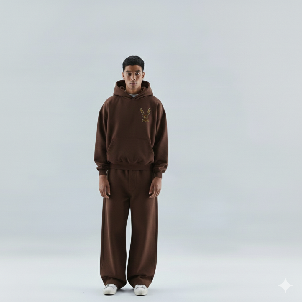 Rabbit's Reverie: Premium Brown Oversized Hoodie