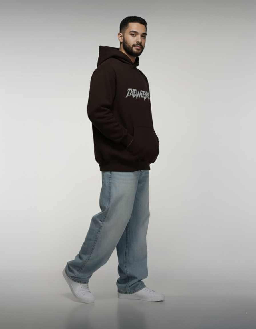 The Weeknd 'Dawn FM' Style Graphic Hoodie - Dark Brown