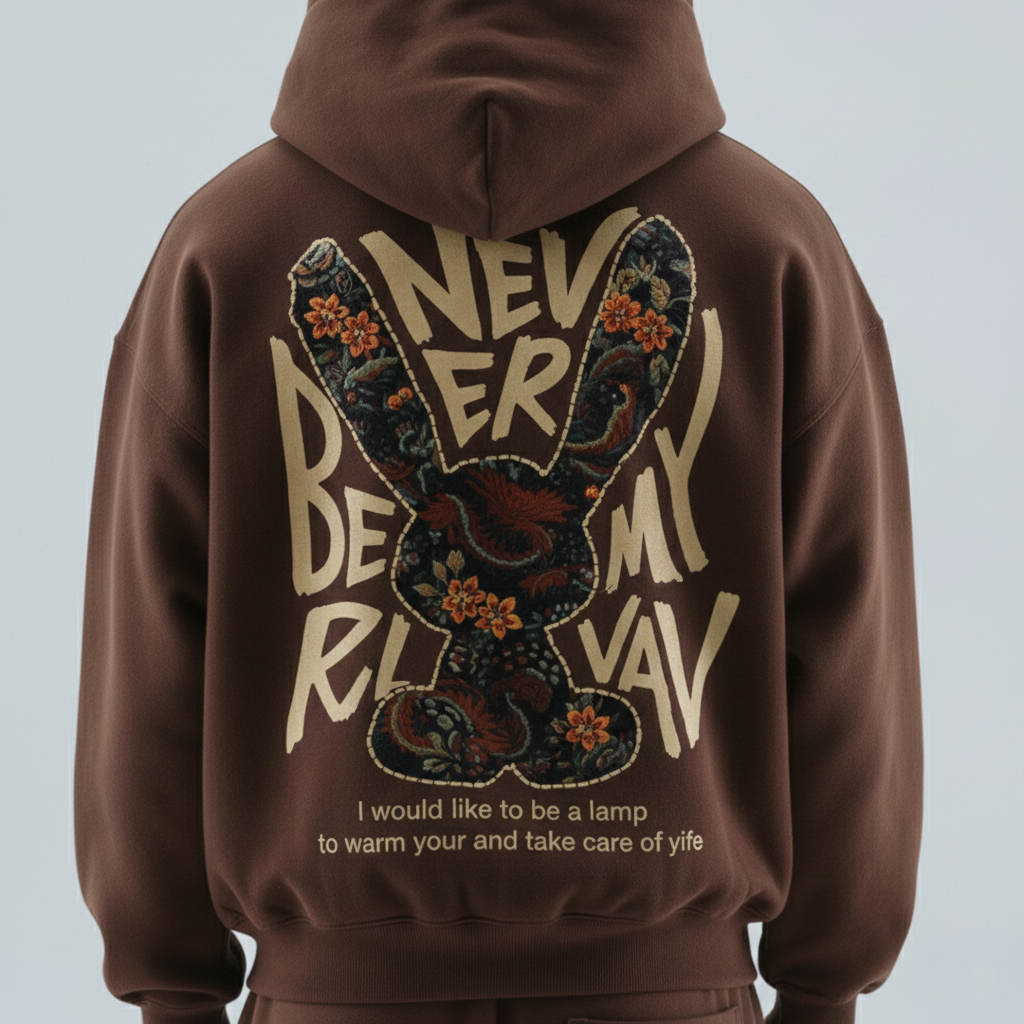 Rabbit's Reverie: Premium Brown Oversized Hoodie
