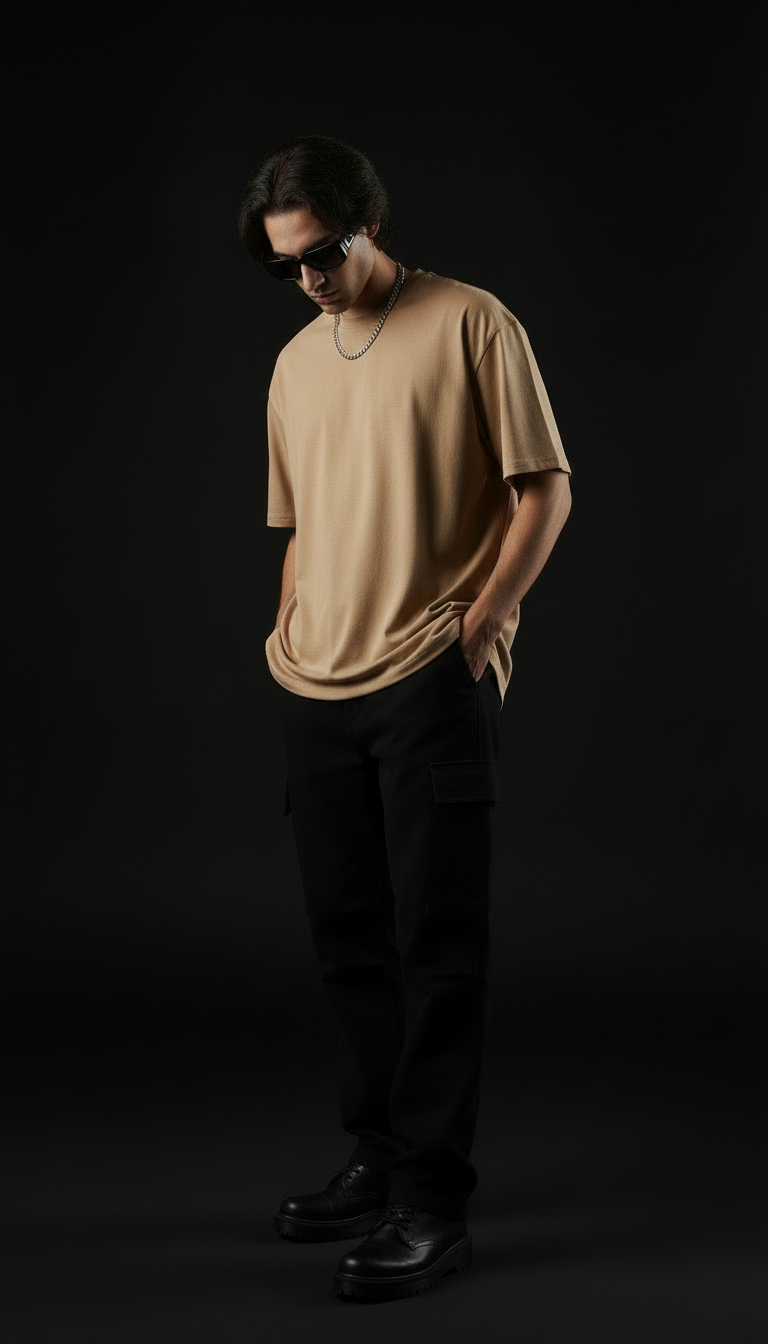 Beige – Plain Oversized T-Shirt