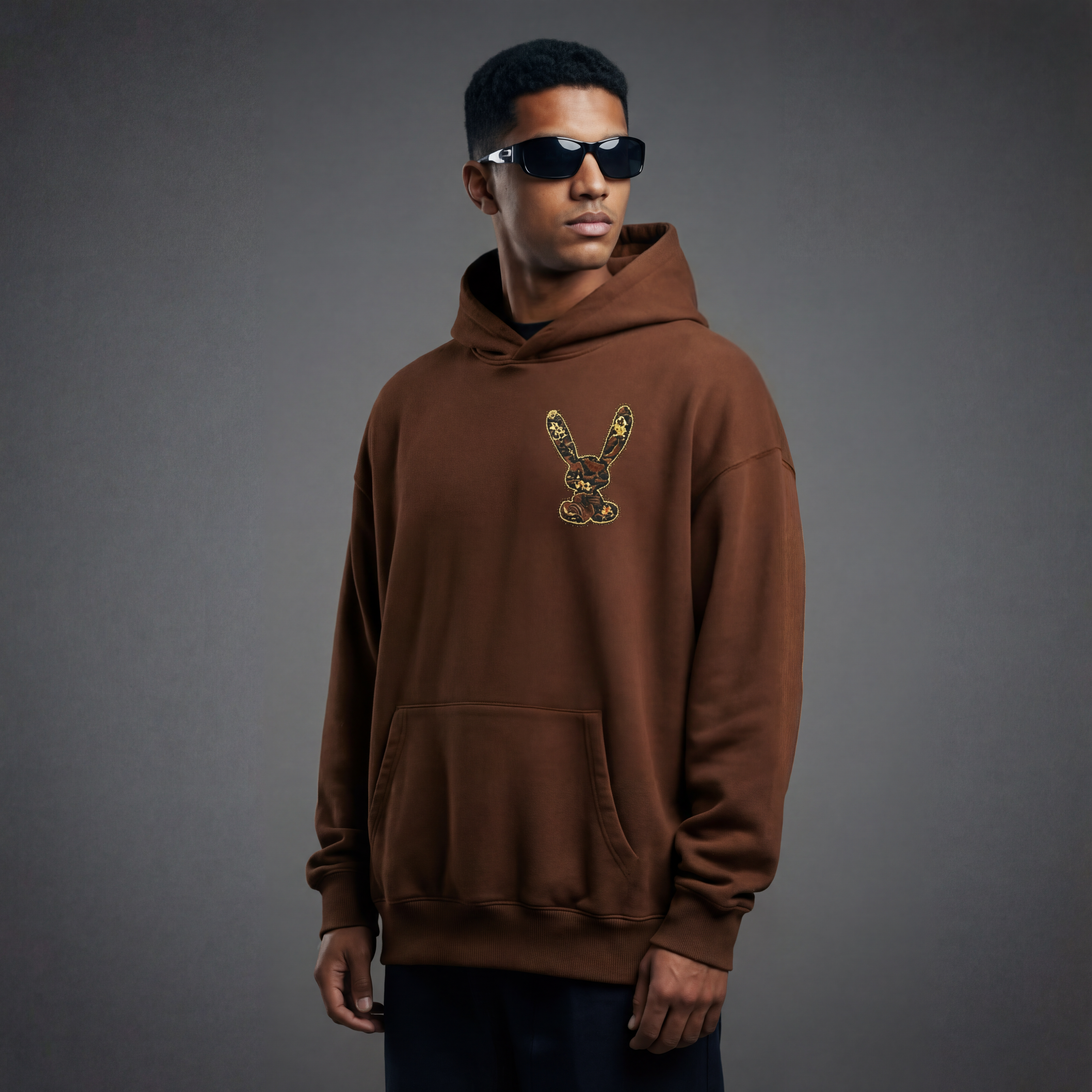 Rabbit's Reverie: Premium Brown Oversized Hoodie