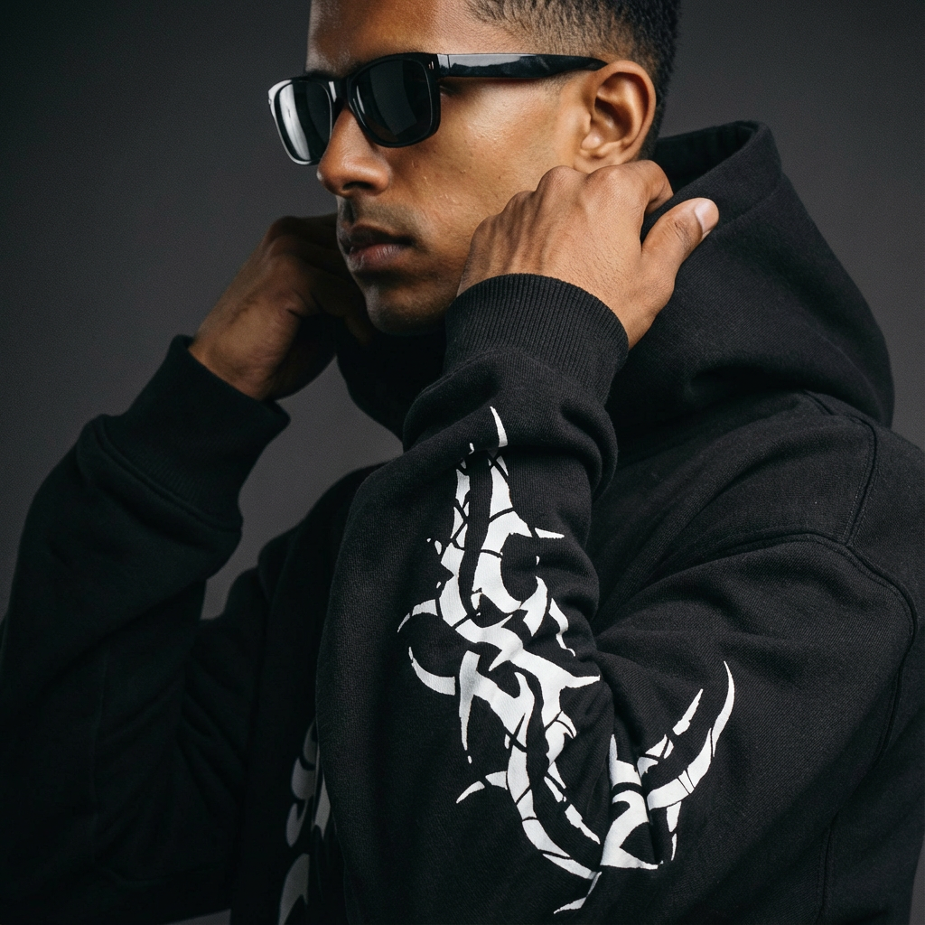 Silent Steppin'' Gothic Tribal Graphic Hoodie