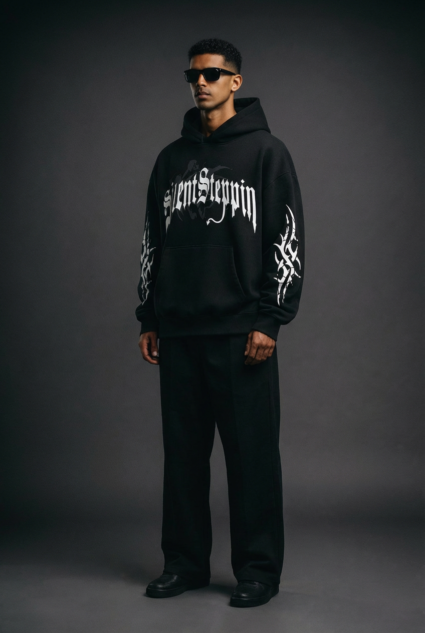 Silent Steppin'' Gothic Tribal Graphic Hoodie
