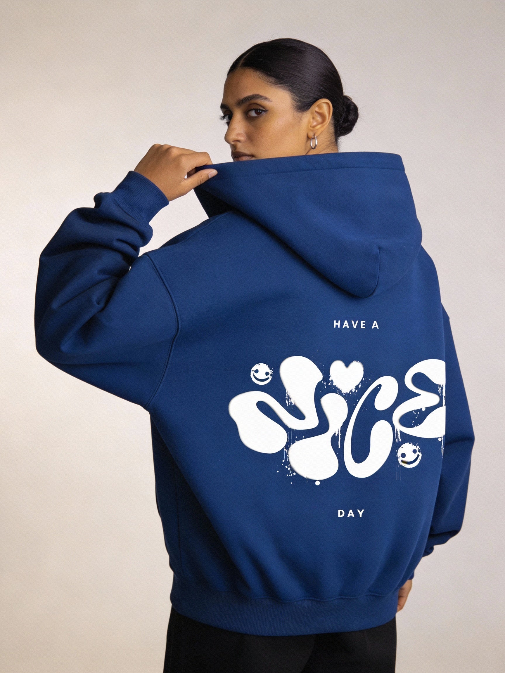 Have a Nice Day' Smiley Graphic Hoodie - Royal Blue