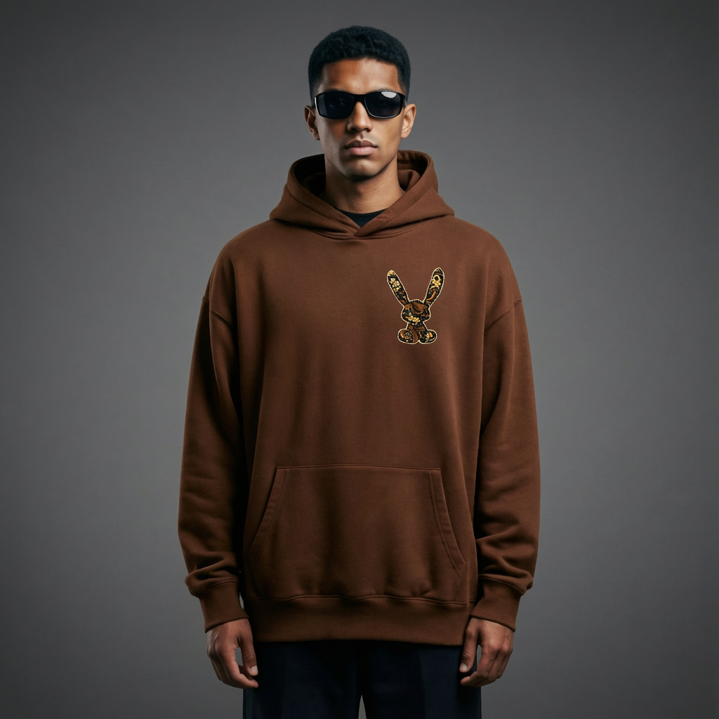Rabbit's Reverie: Premium Brown Oversized Hoodie