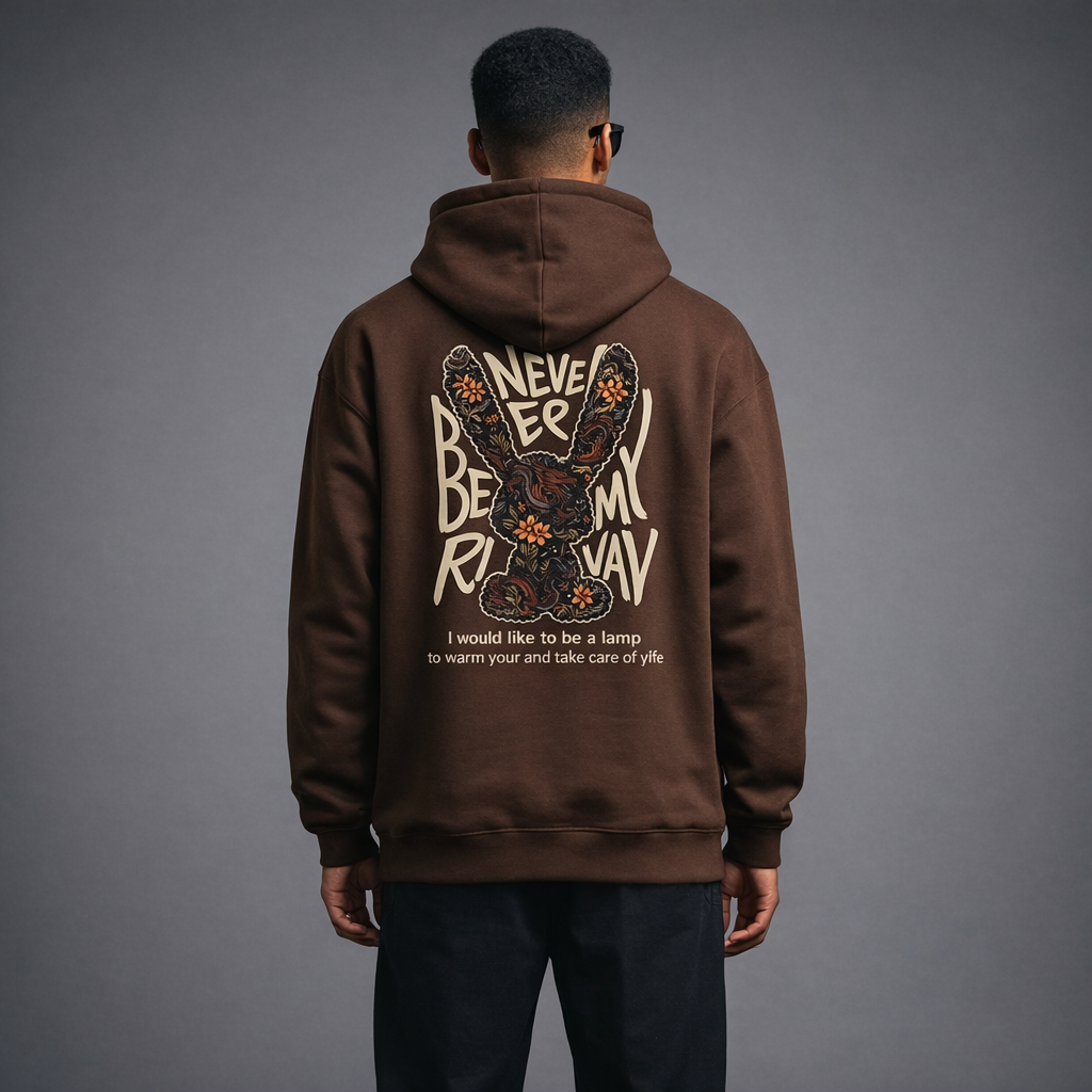 Rabbit's Reverie: Premium Brown Oversized Hoodie