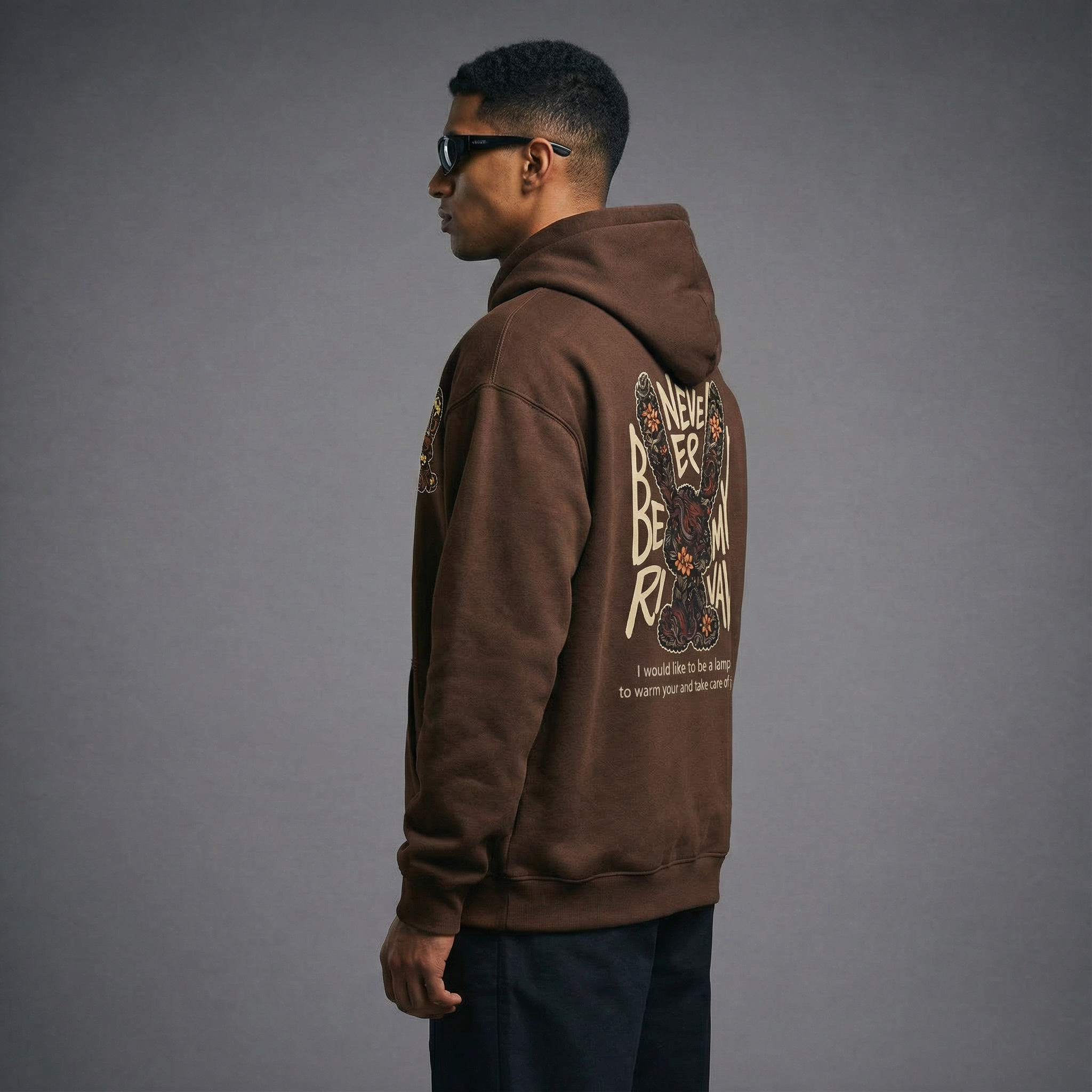 Rabbit's Reverie: Premium Brown Oversized Hoodie