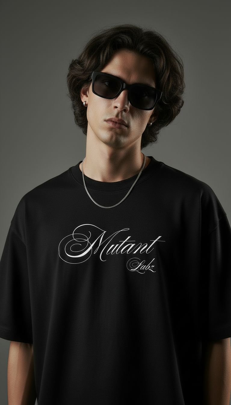 Black Oversized T-Shirt – Signature Script Edition