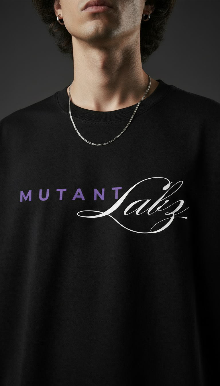 Black Oversized T-Shirt – Purple Script Edition