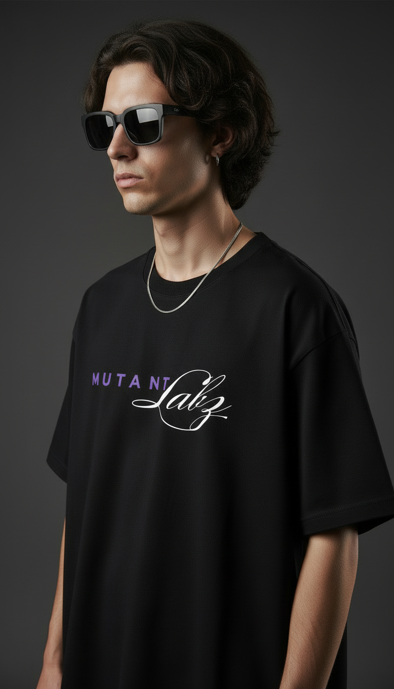 Black Oversized T-Shirt – Purple Script Edition