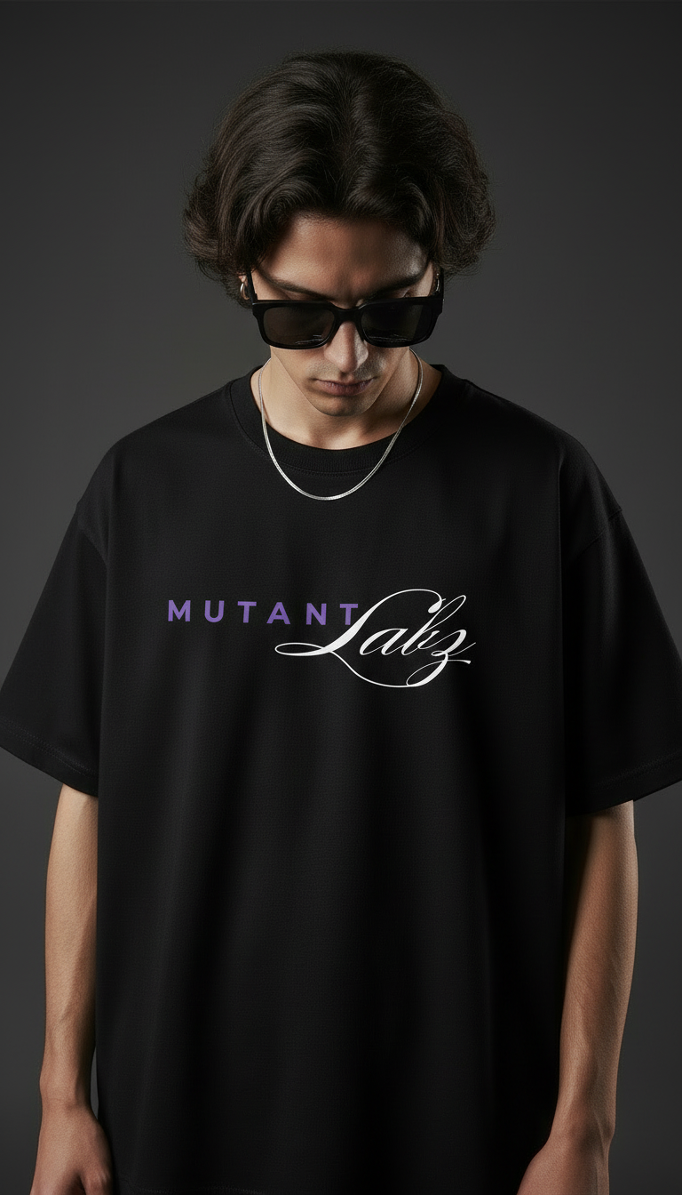 Black Oversized T-Shirt – Purple Script Edition
