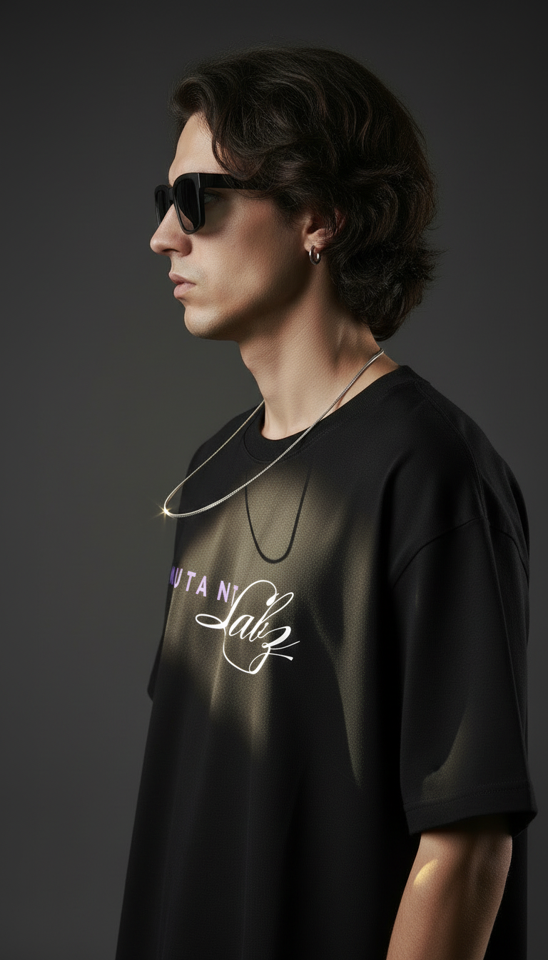 Black Oversized T-Shirt – Purple Script Edition