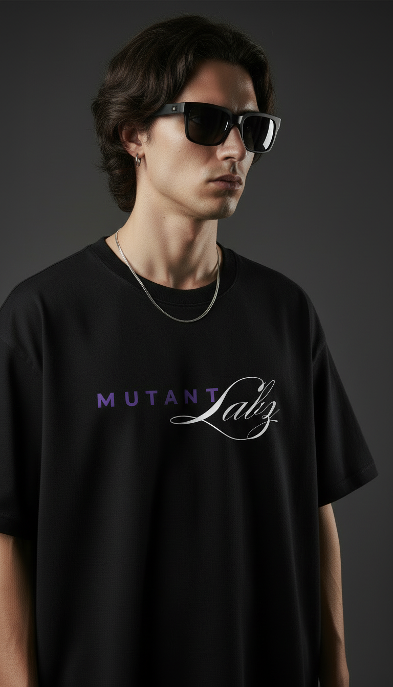 Black Oversized T-Shirt – Purple Script Edition