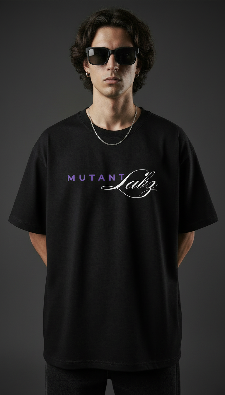 Black Oversized T-Shirt – Purple Script Edition