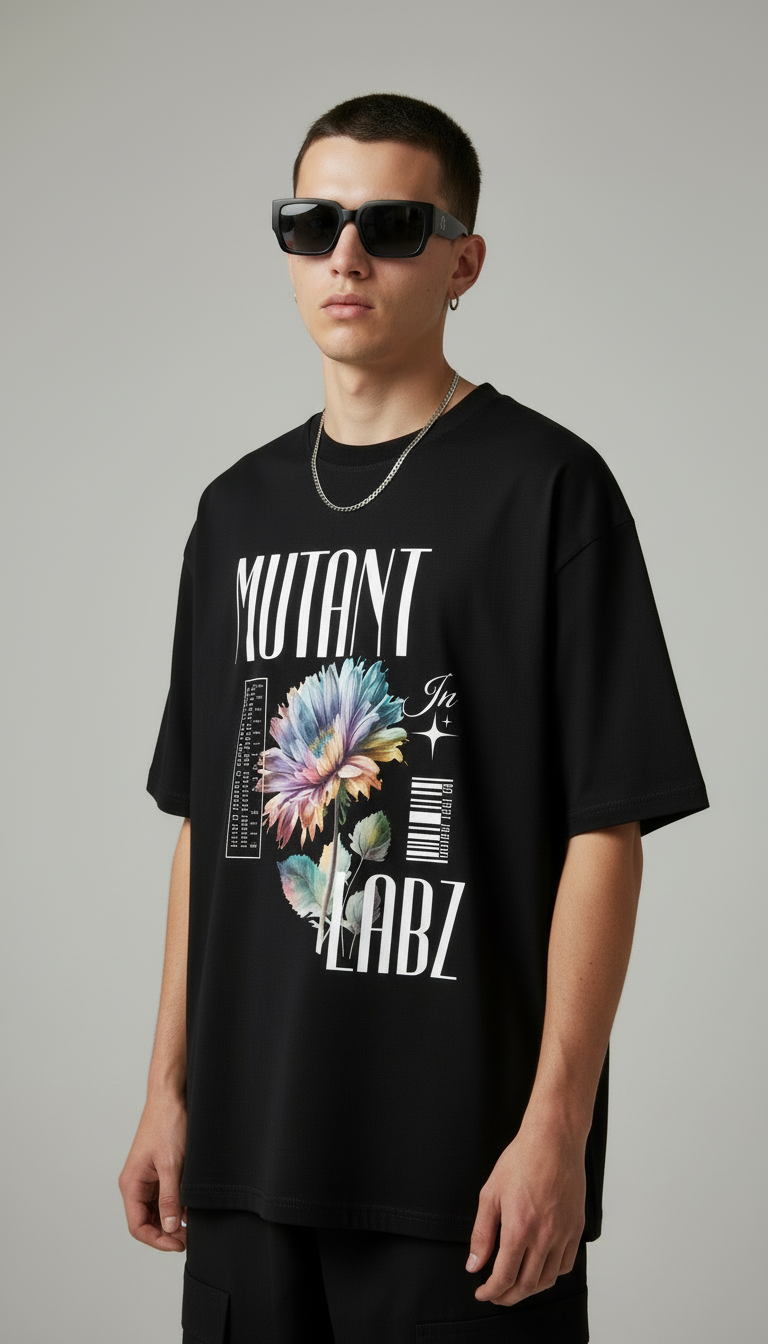 Black Oversized T-Shirt – Floral Graphic Streetwear