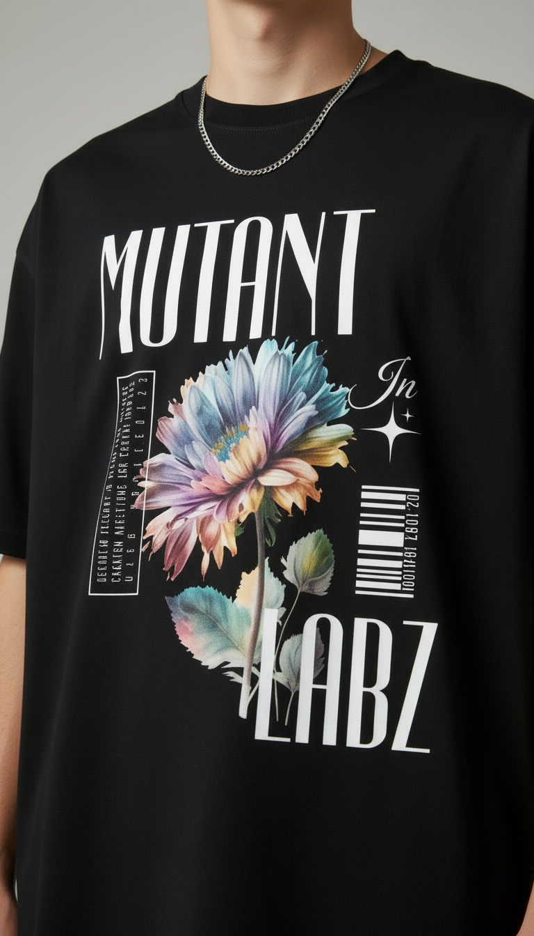 Black Oversized T-Shirt – Floral Graphic Streetwear