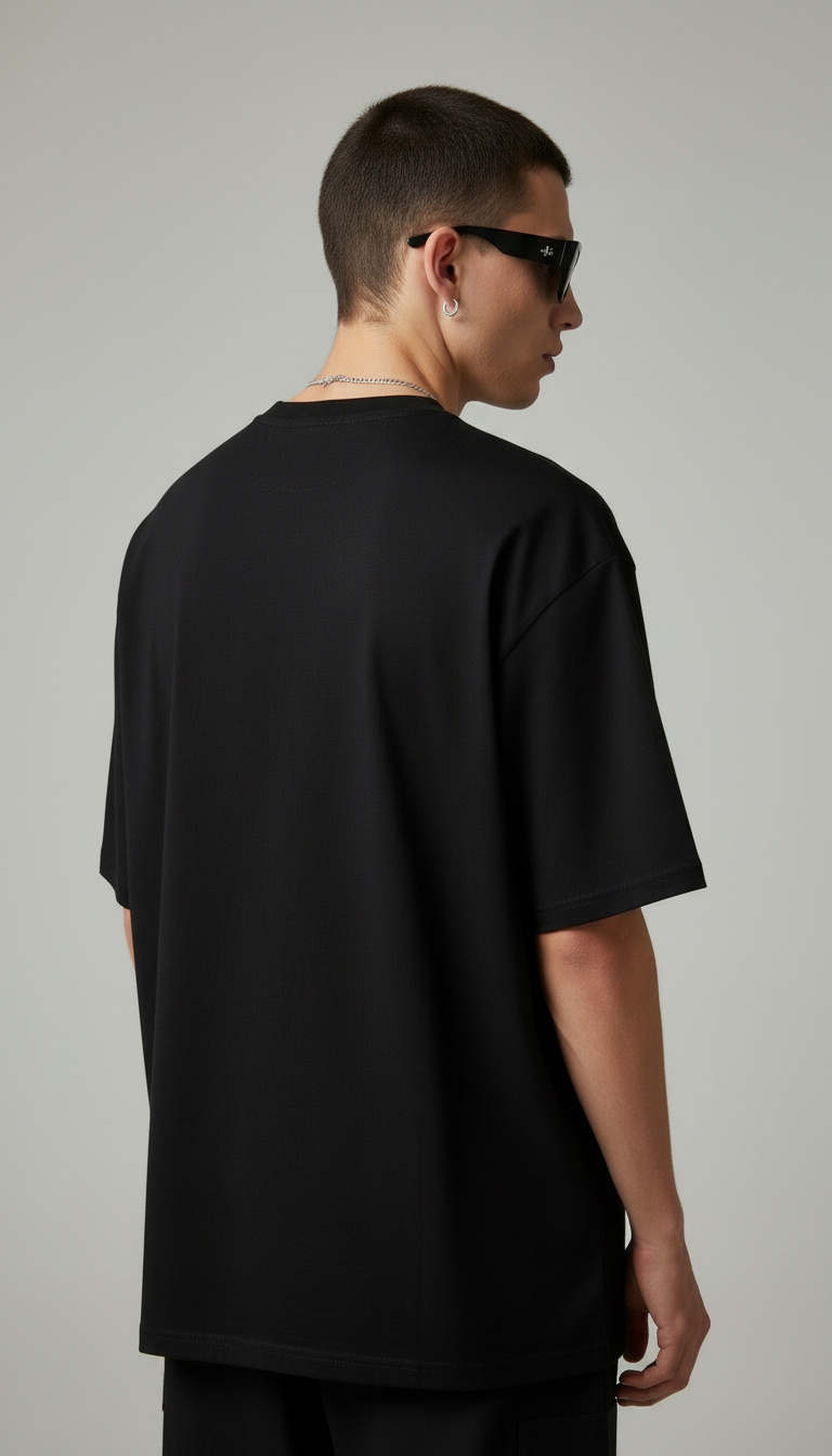 Black Oversized T-Shirt – Floral Graphic Streetwear