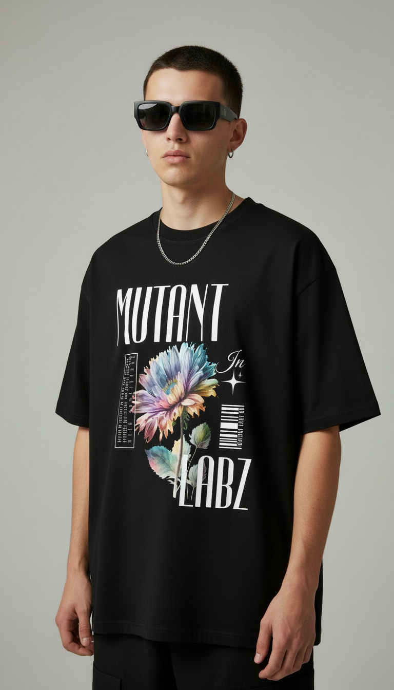 Black Oversized T-Shirt – Floral Graphic Streetwear